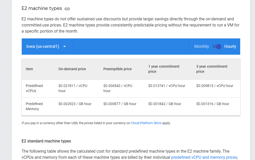 Google Cloud Engine prices