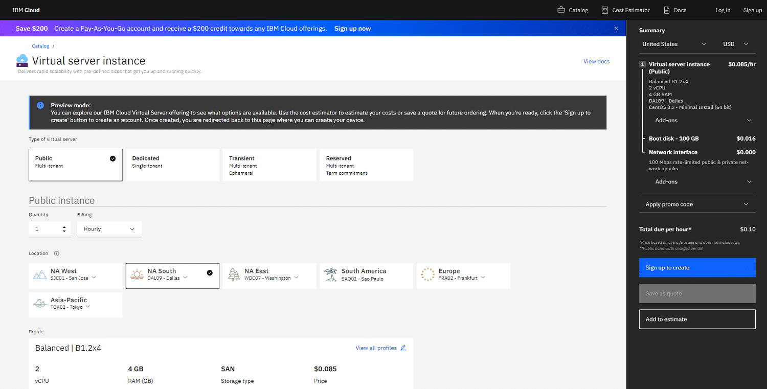 IBM Cloud virtual server pricing