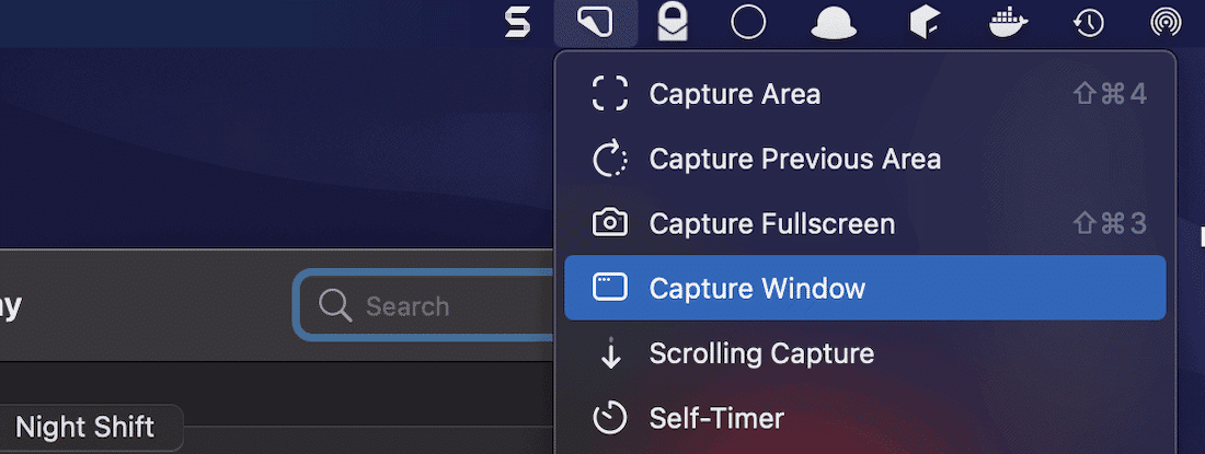 CleanShot X’s Capture Window tool. L'outil « Capturer la fenêtre » de CleanShot X.