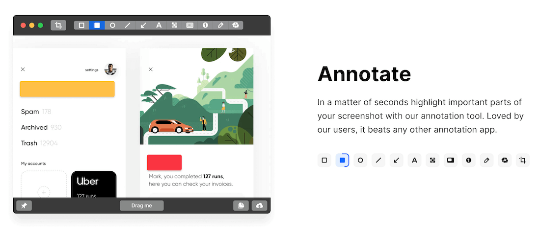The CleanShot X home page. La page d'accueil de CleanShot X.