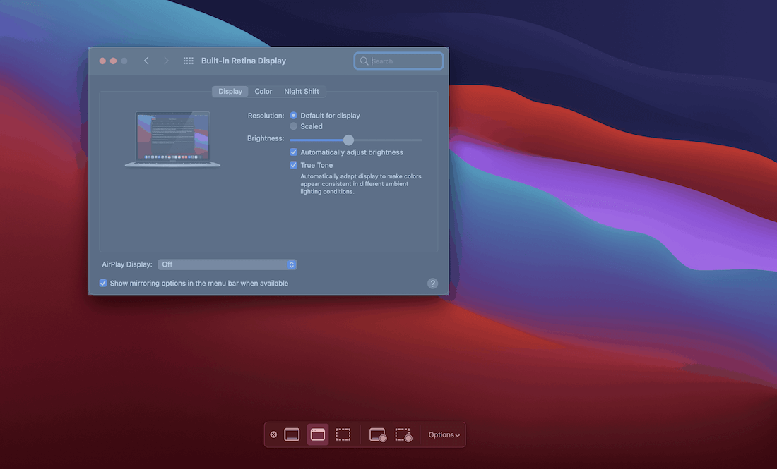 Using the Capture Selected Window option in Screenshot.app. Utiliser l'option de capture de la fenêtre sélectionnée dans l'application Screenshot.app.