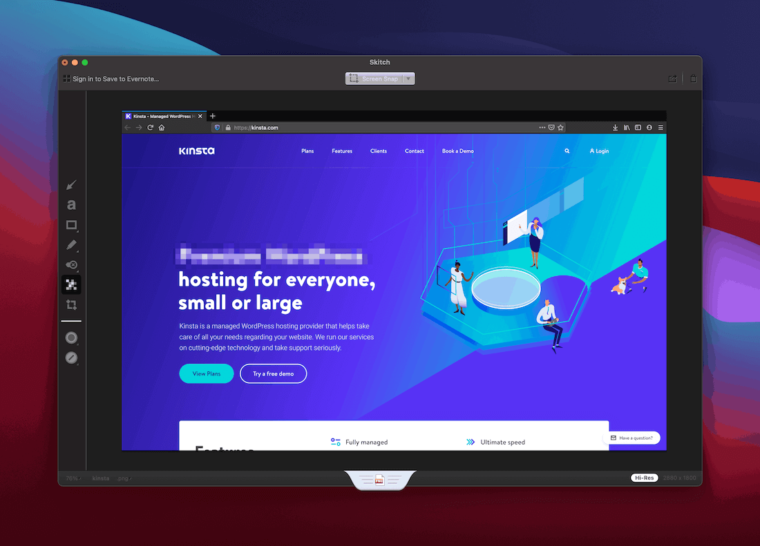 The Skitch obfuscation tool. L'outil d'obscurcissement Skitch.