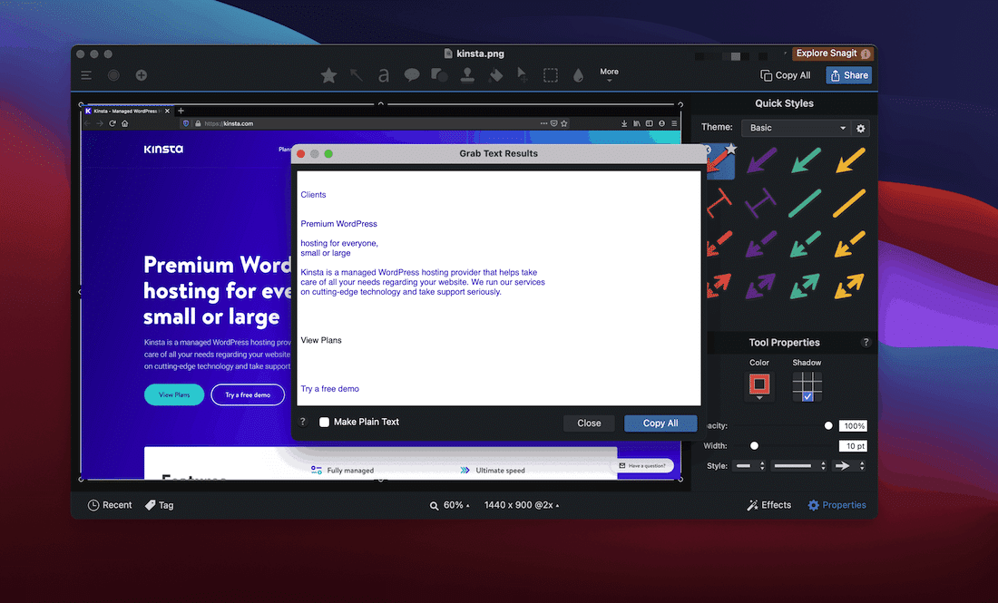 Snagit’s Grab Tool. L'outil Grab de Snagit.