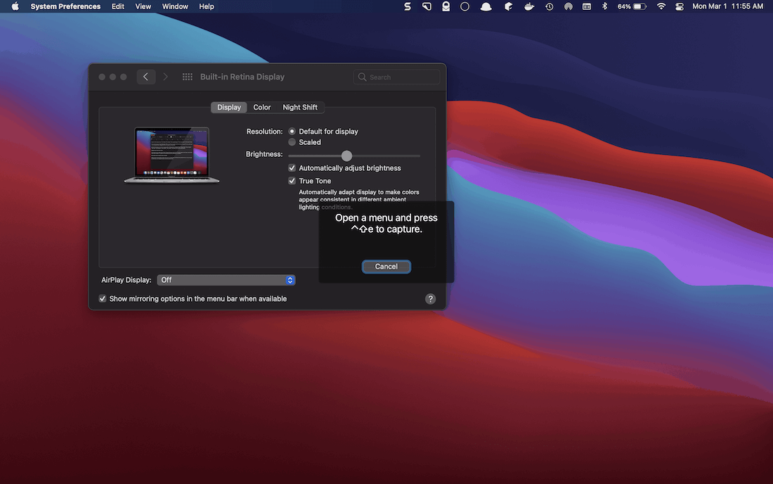 Using Snagit to capture a menu. Utilisation de Snagit pour capturer un menu.