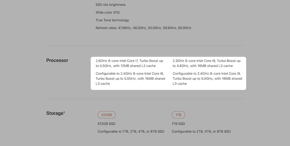 The Apple MacBook specs, showing a built-in cache. Apple MacBook Spezifikationen, die einen eingebauten Cache zeigen.