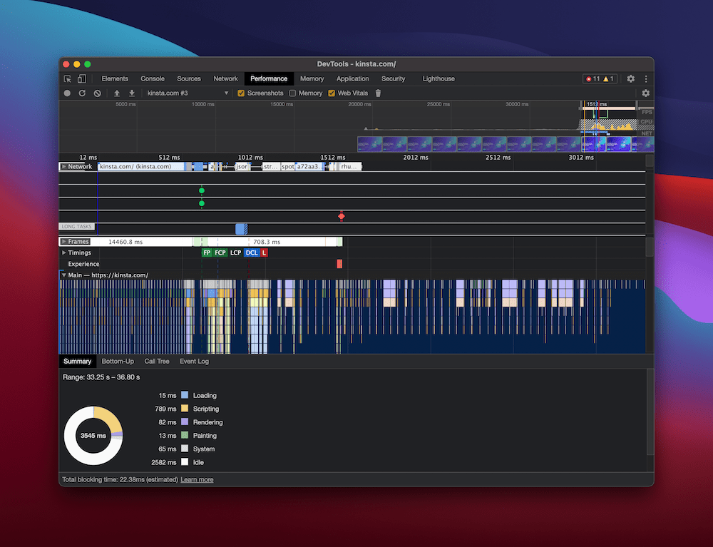 The Inspect Element Performance panel. Das Performance-Panel