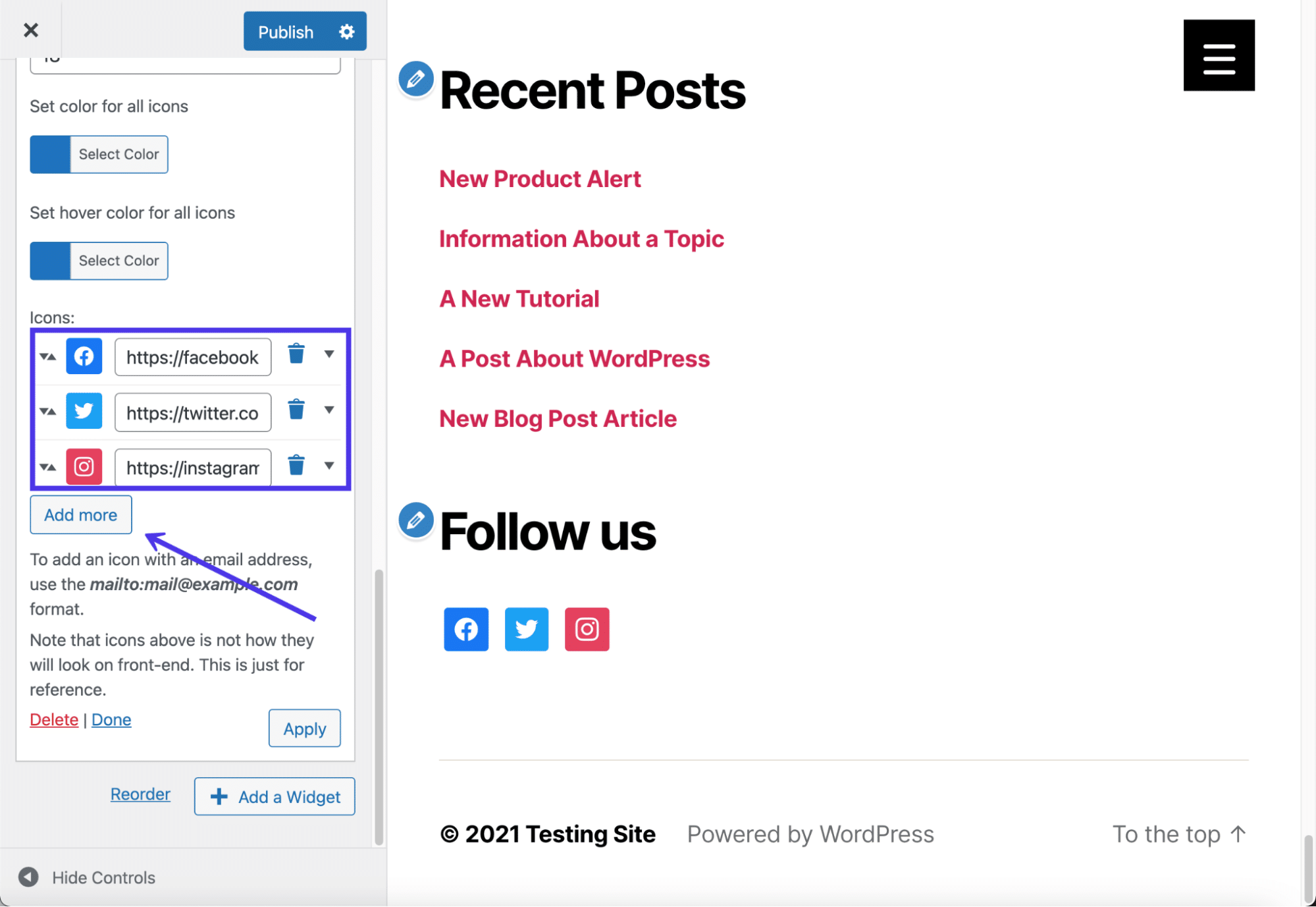 Voeg zoveel sociale pictogrammen toe als je wilt.