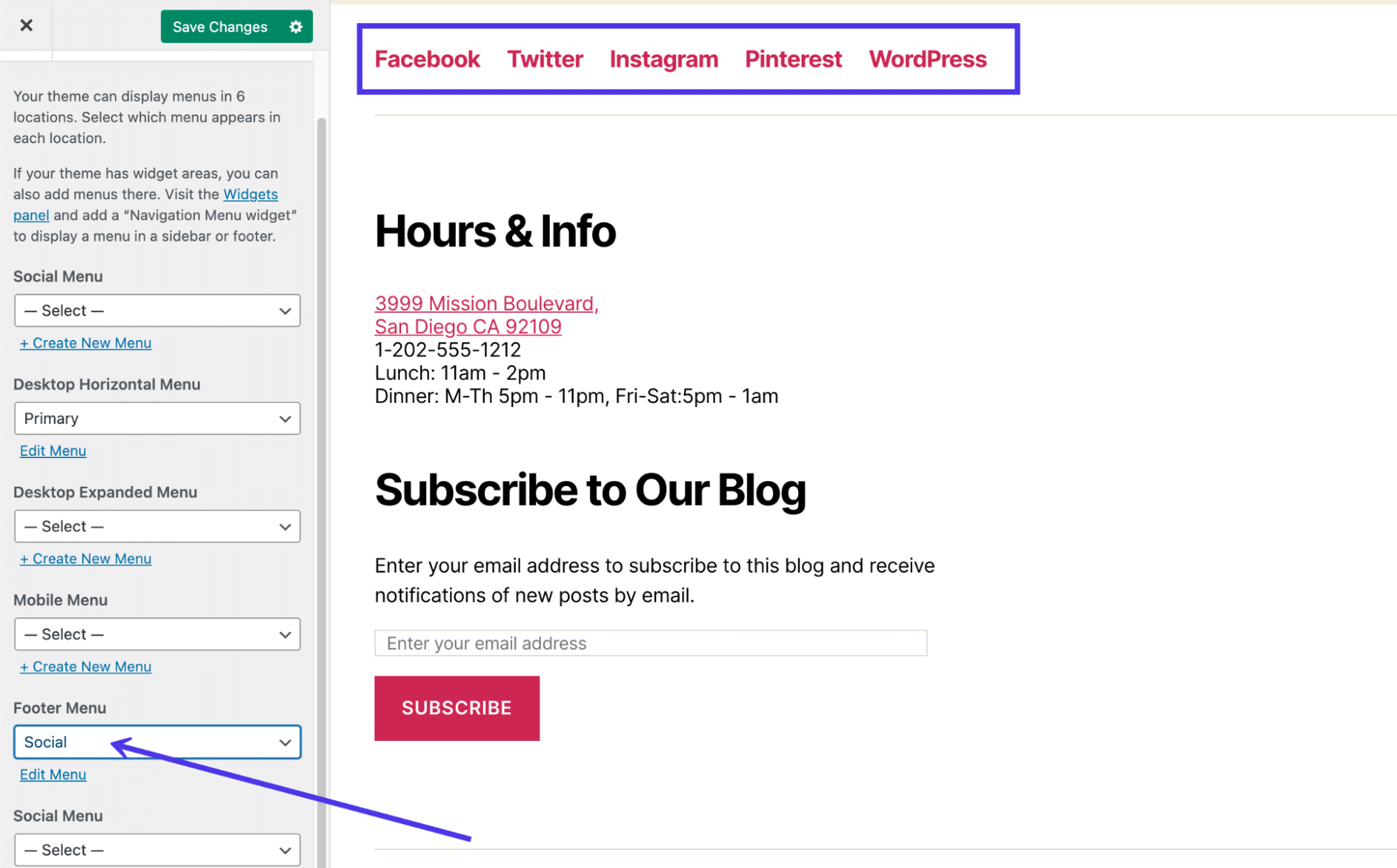 Een menu toevoegen aan het footergebied.