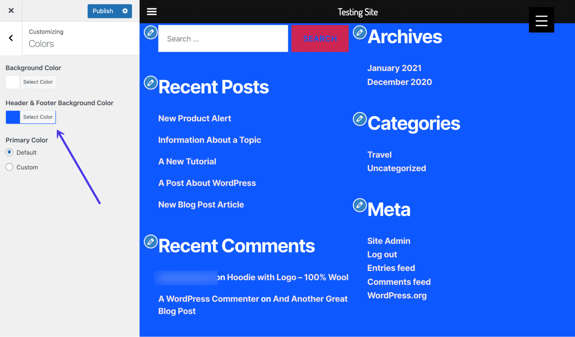 Selecteer een achtergrondkleur voor header en footer.