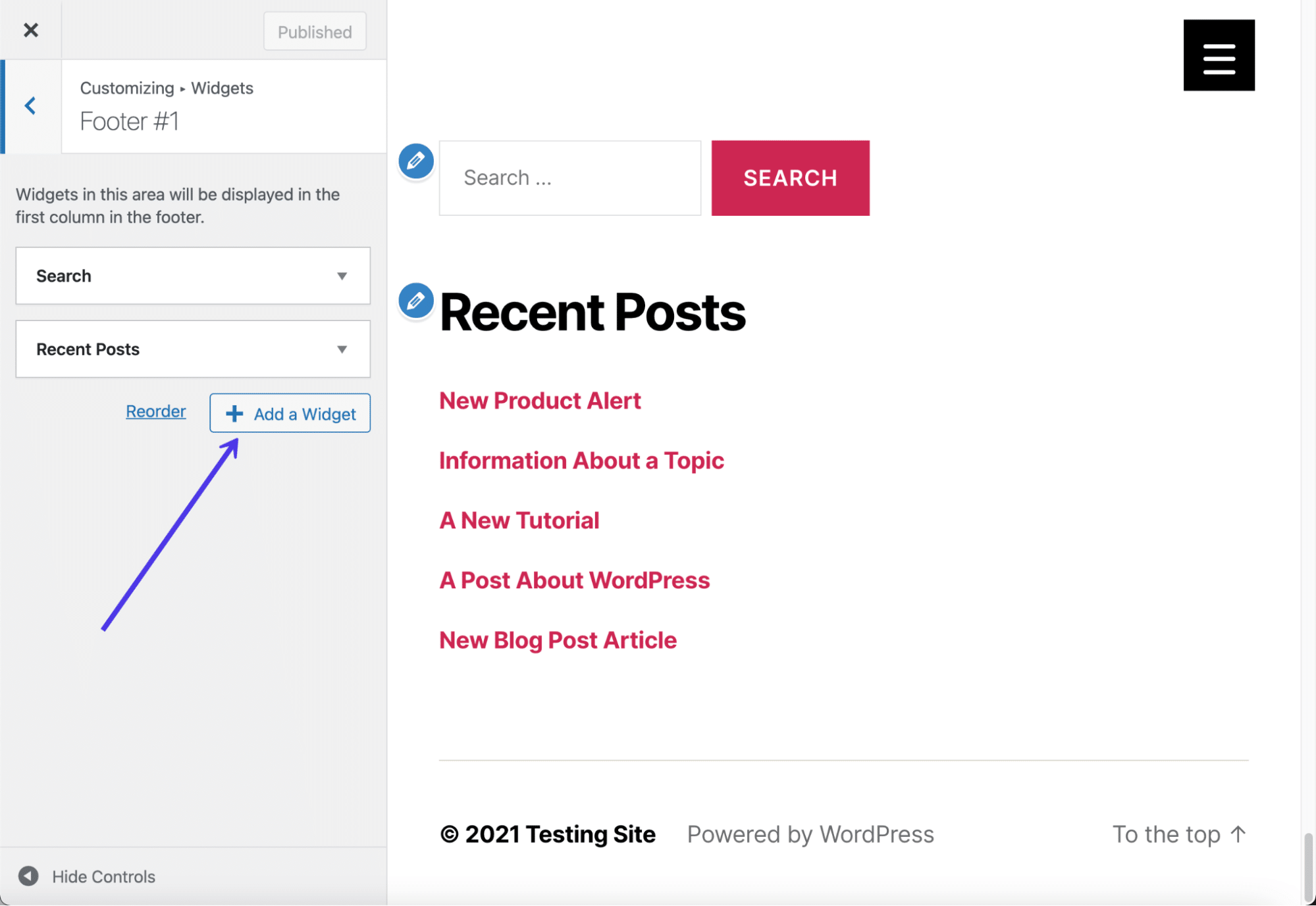 De Add A Widget knop.