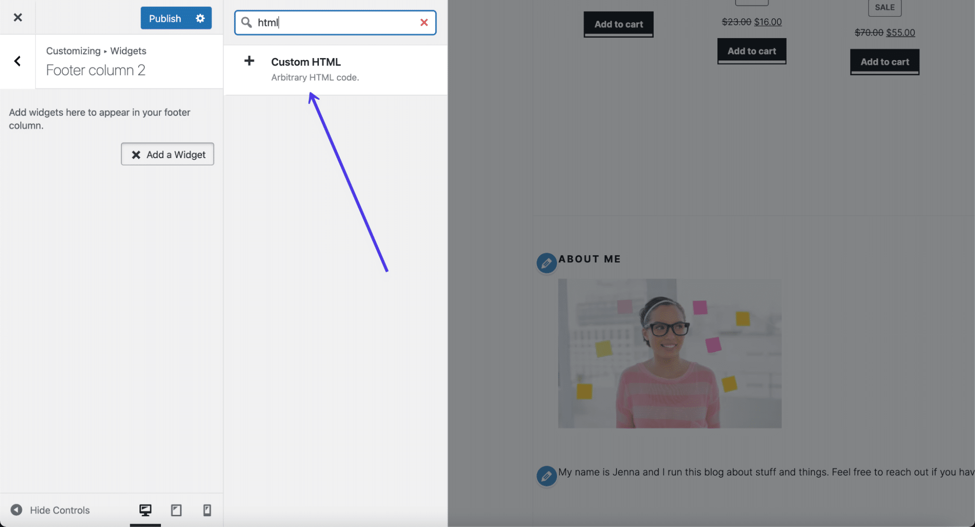 De Custom HTML widget.