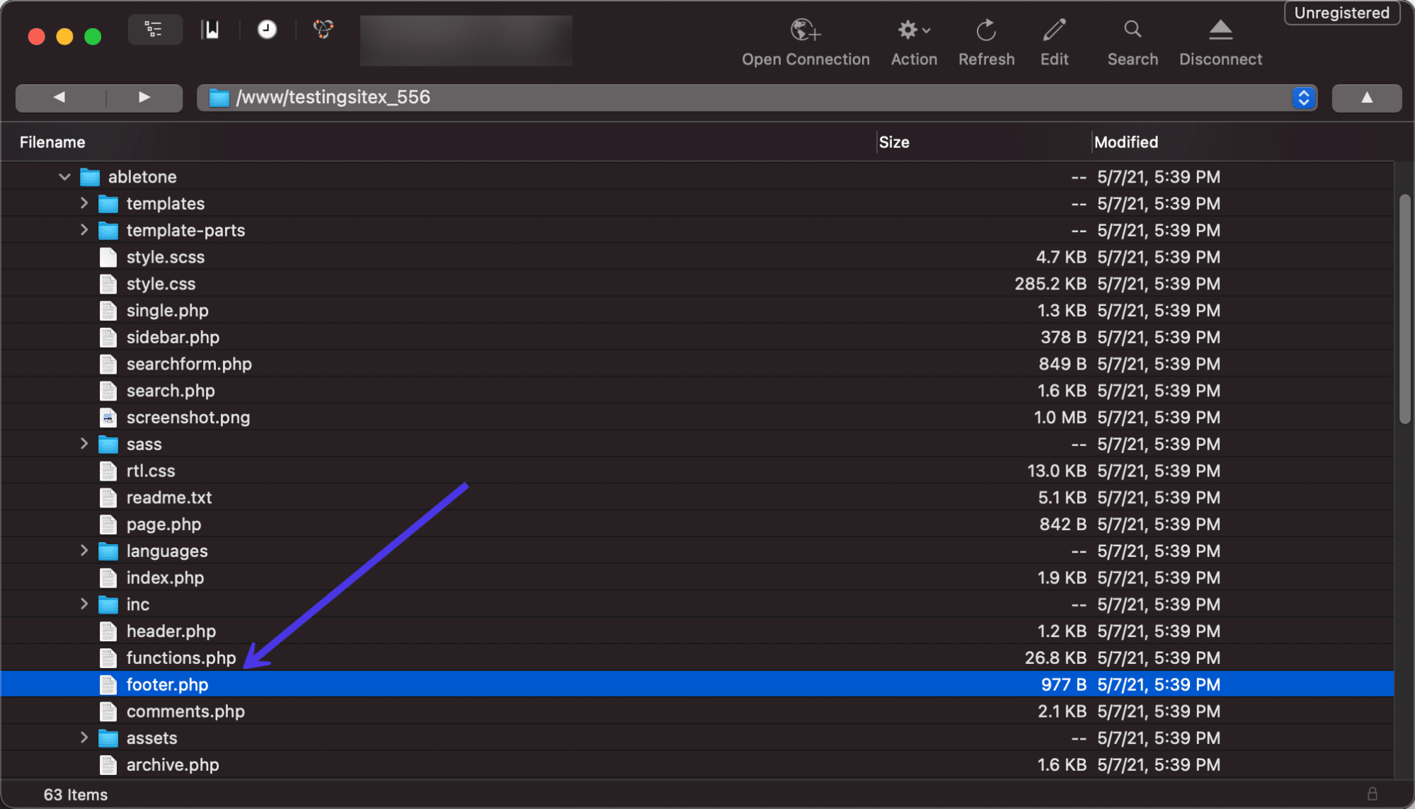 Het footer.php bestand.