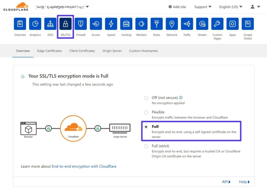 How to change Cloudflare SSL settings to 