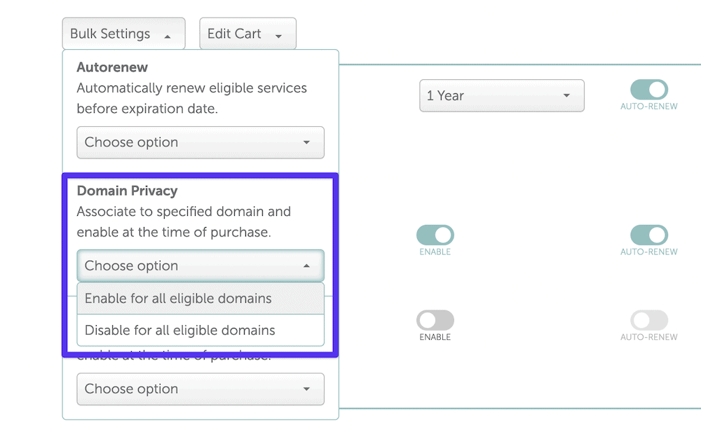 La página de configuración masiva de Namecheap.