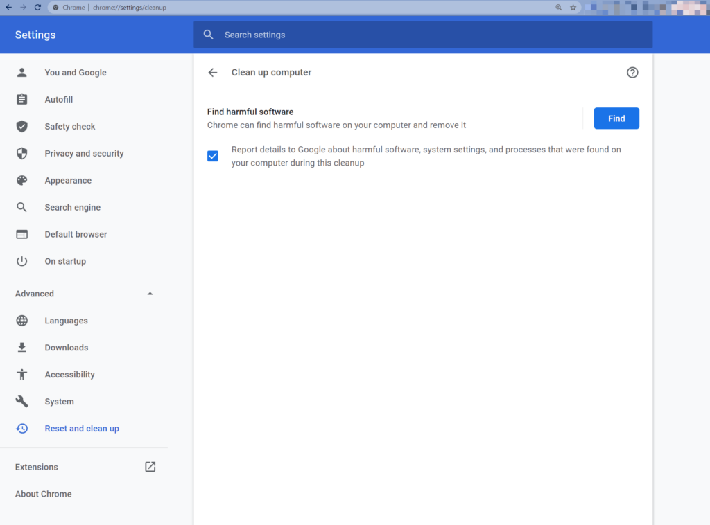 Come eseguire lo strumento integrato di pulizia di Chrome.
