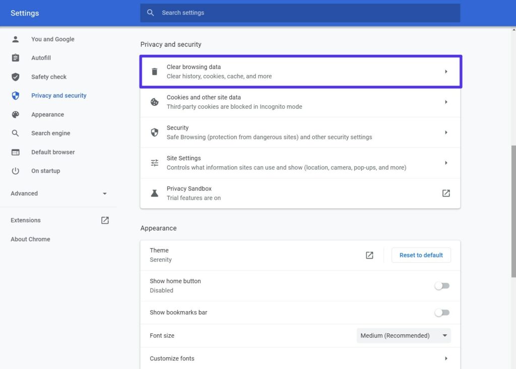 Come aprire l'interfaccia per cancellare i dati di navigazione.