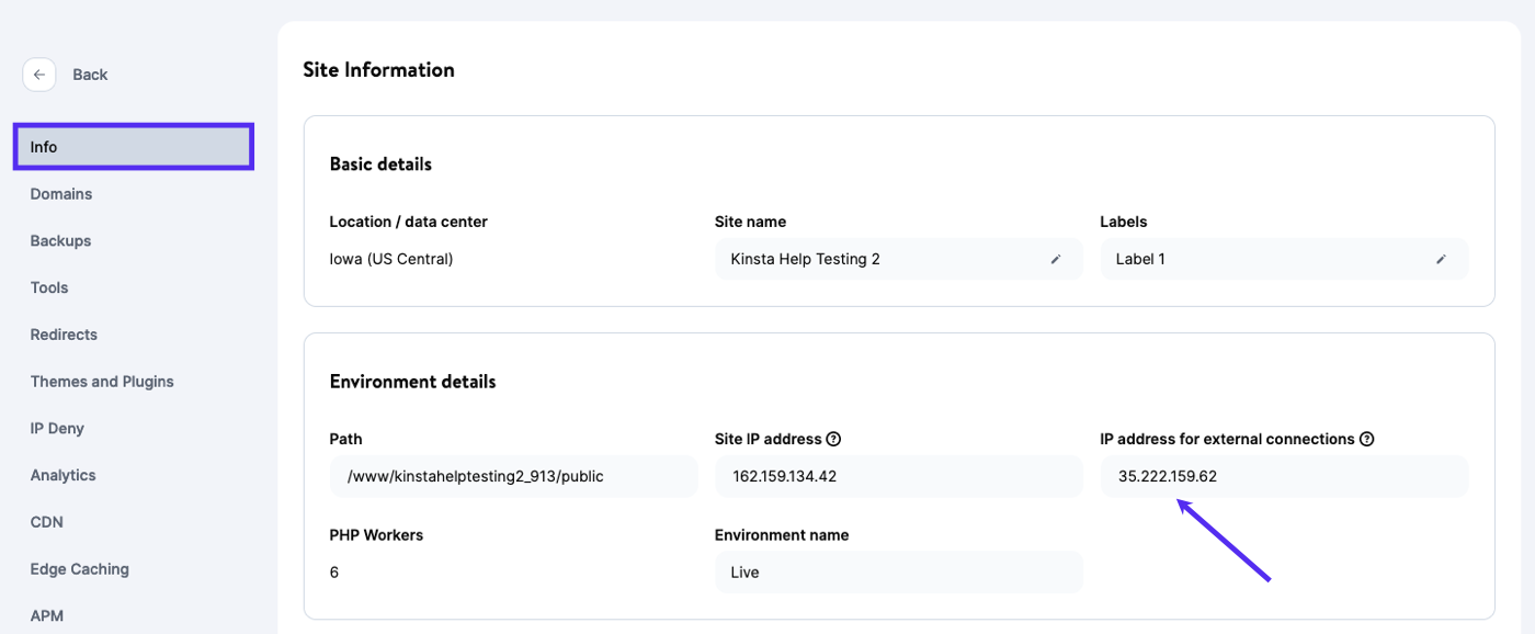 IP-adressen for eksterne forbindelser.