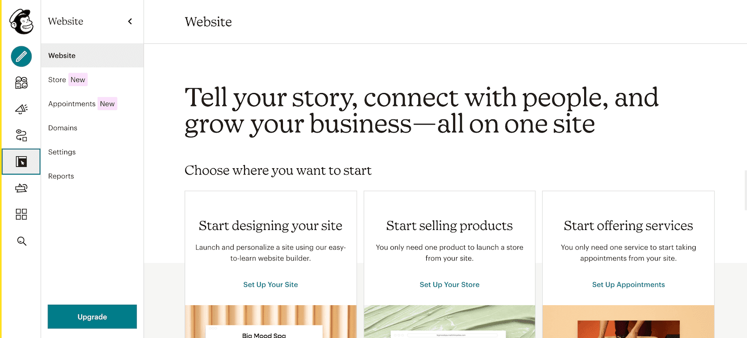 Selezionare il pulsante Web nell'account Mailchimp