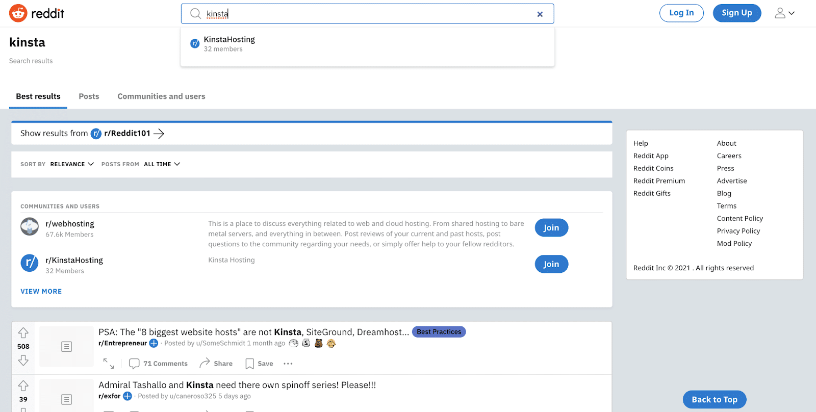 Schermata della ricerca immagini Reddit.