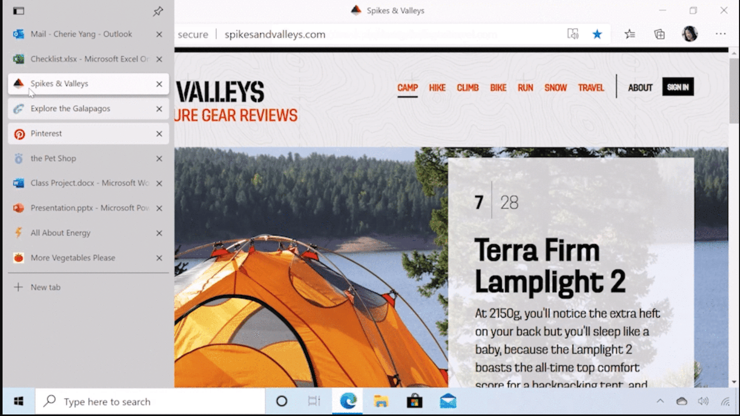 Schede verticali di Microsoft Edge.