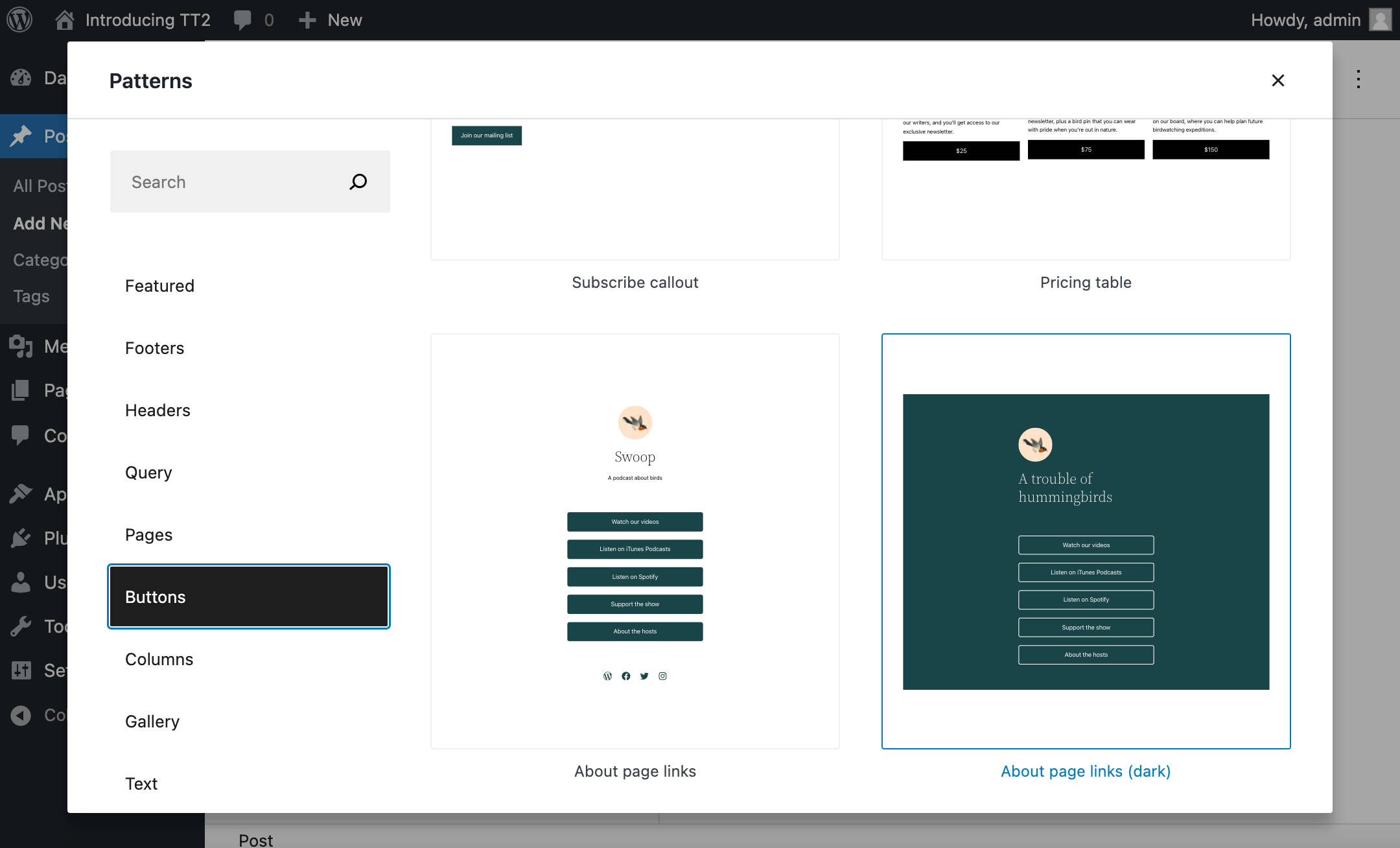  WordPress 5.9のボタンブロックパターン