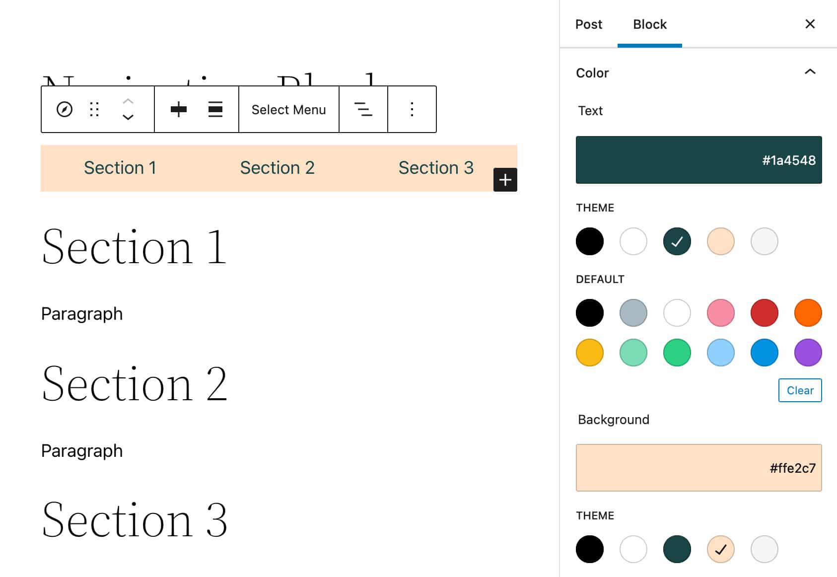 ナビゲーションブロックの色の設定