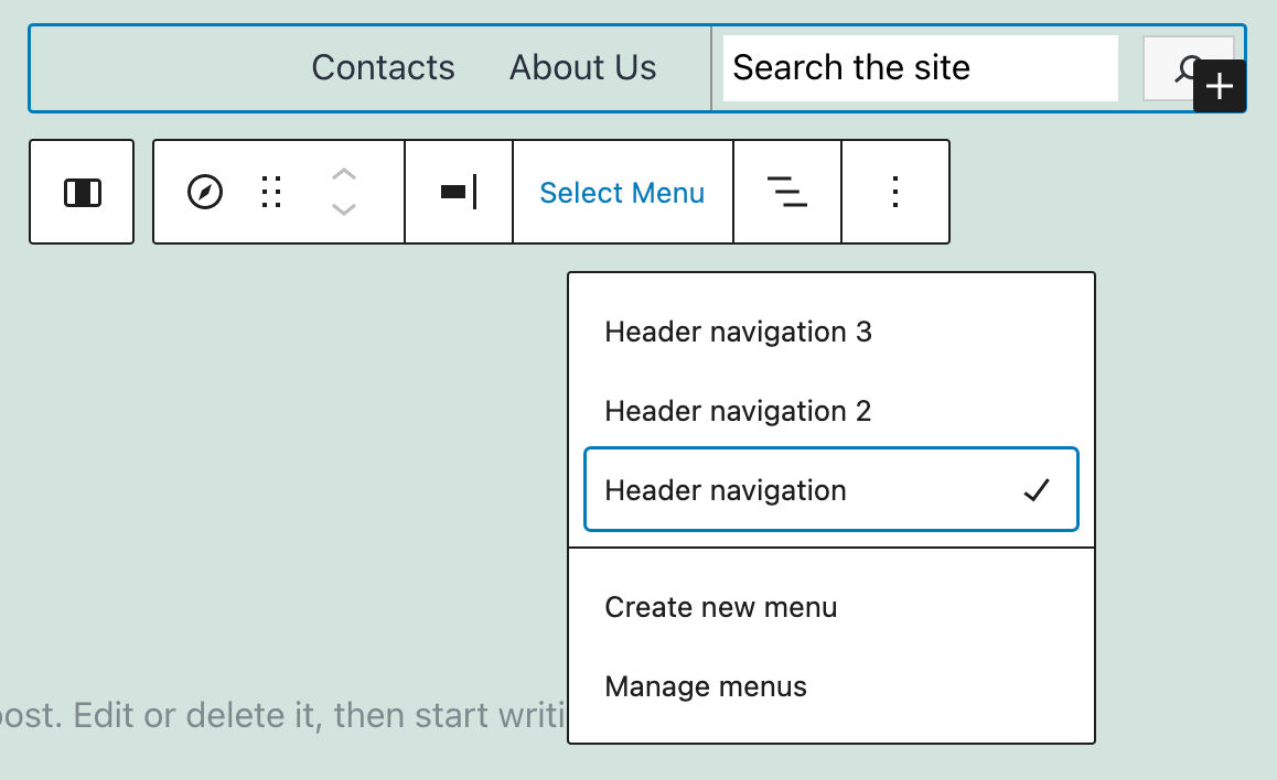  Twenty Twenty-One Blocksでメニューを選択