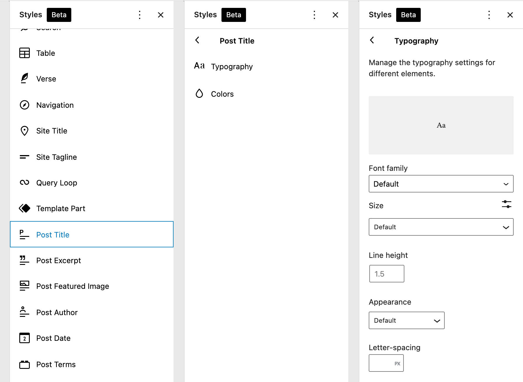  記事タイトルの「typography」設定を編集