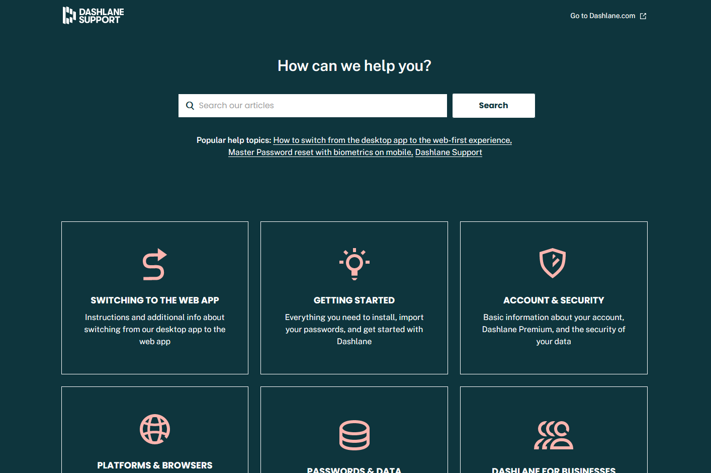 Dashlane support page