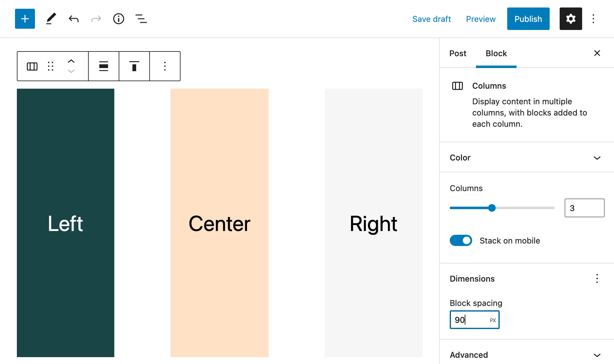  WordPress 5.9でカラムブロックの余白を調整