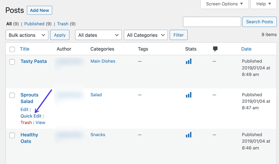 Scorrere sopra un post e selezionare il link