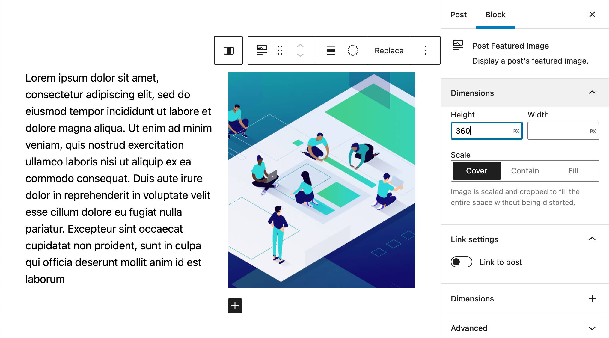  アイキャッチ画像の寸法パネル