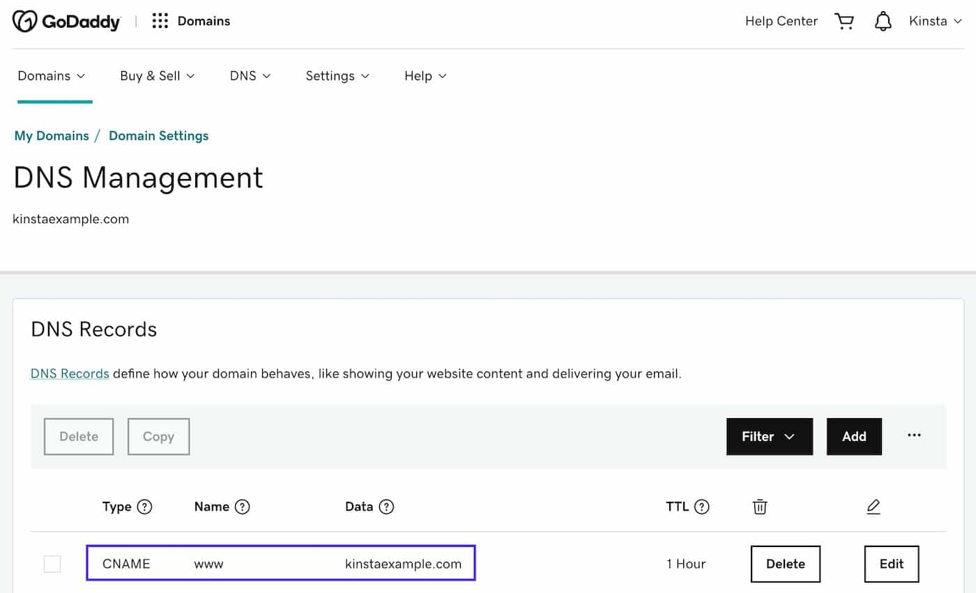 A www CNAME in GoDaddy DNS Ein www CNAME in GoDaddy DNS.