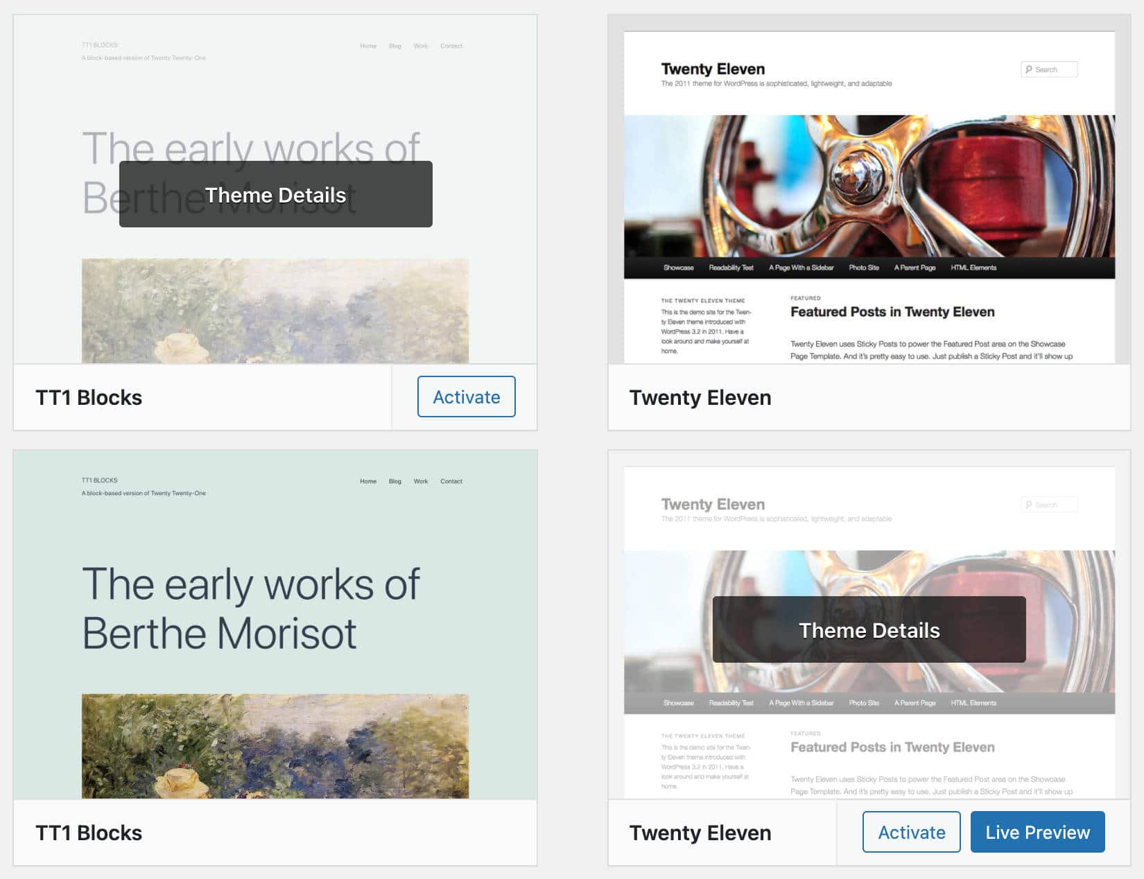  ライブプレビューはブロックテーマでは利用できない
