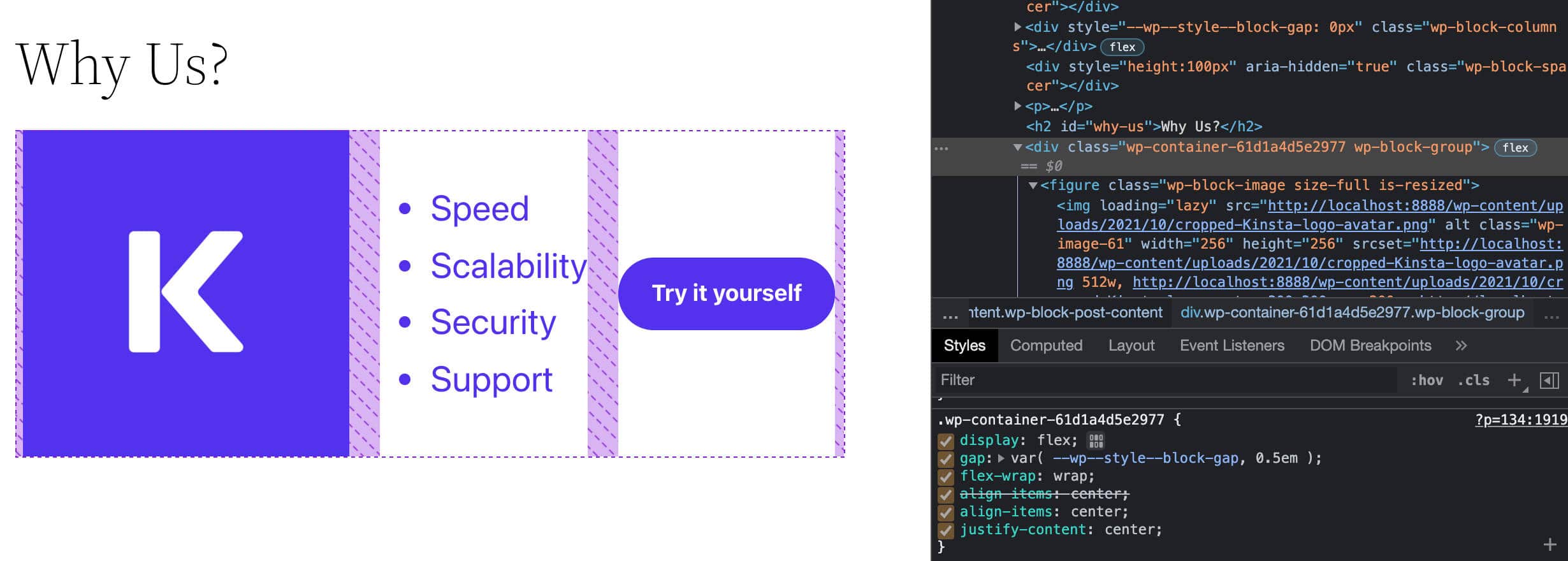  Chromeのインスペクタツールの行ブロック