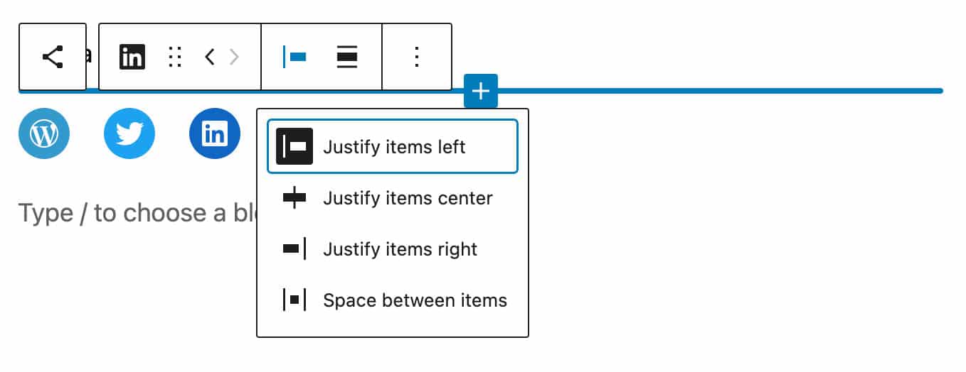  ソーシャルリンクブロックのツールバーによるレイアウト設定