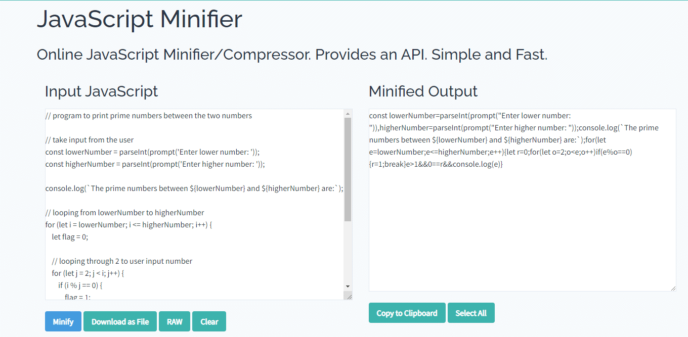 Toptal JavaScript Minifier while Minifying JavaScript code
