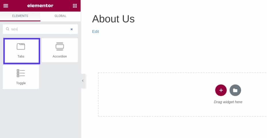 Suche nach dem Widget 