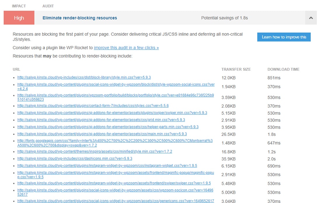 GTmetrix zeigt, wie CSS eine wichtige Rendering-Blockade sein kann.