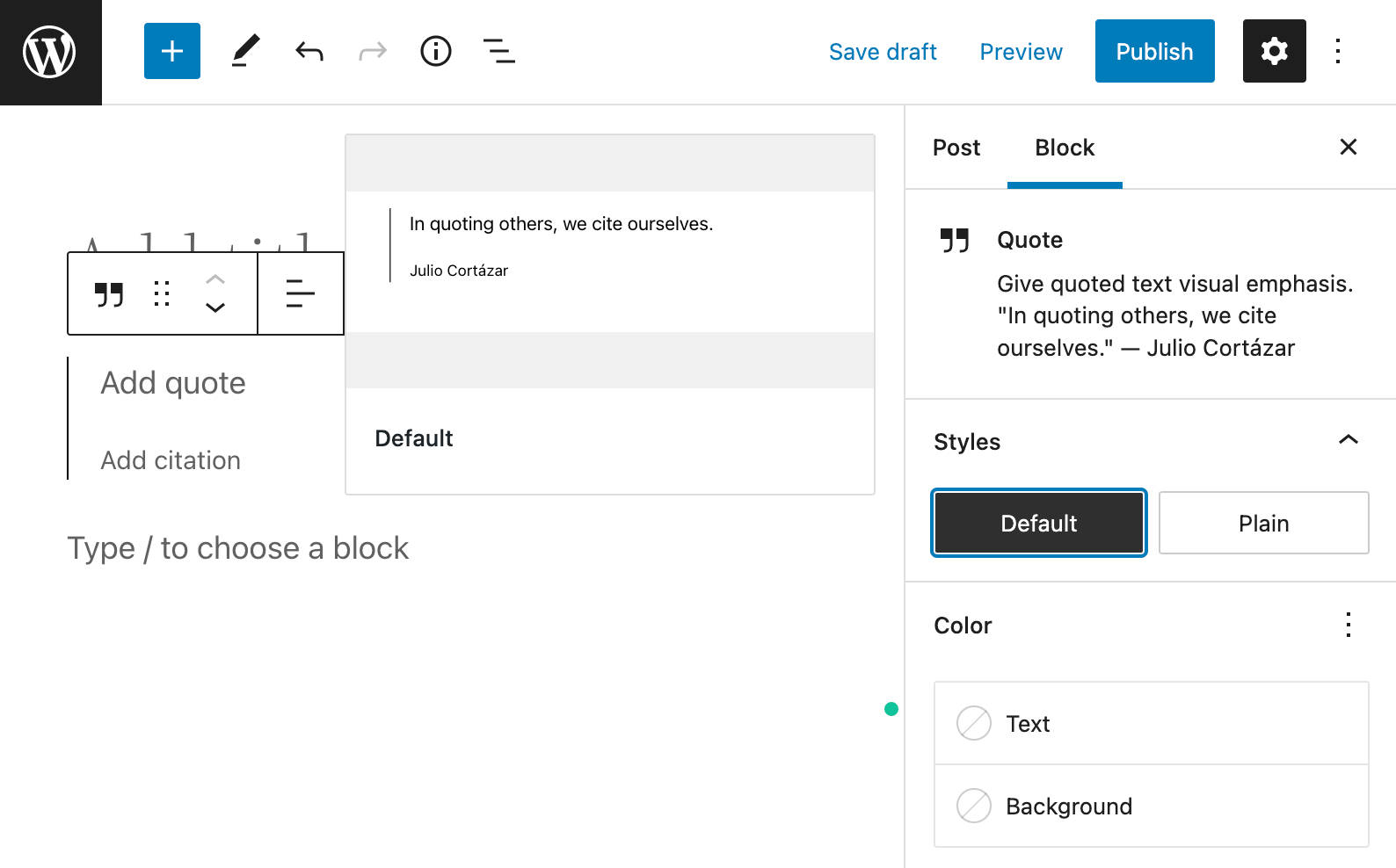 WordPress 6.0のブロックスタイルプレビュー