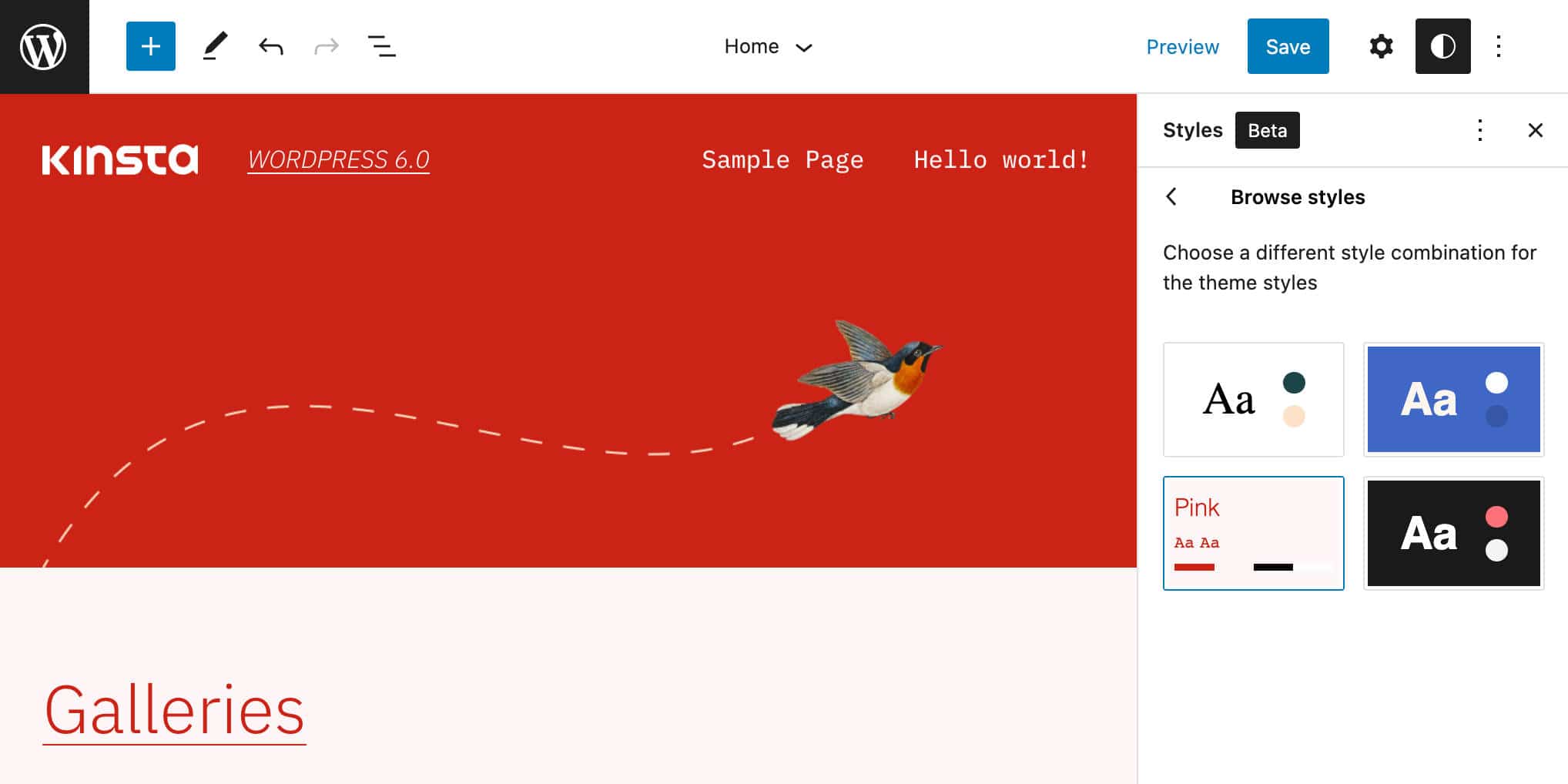 Twenty Twenty-Twoの「Browse styles」メニュー