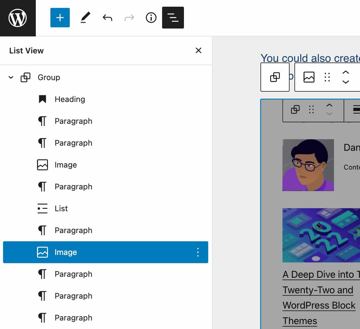ブロックセクションで展開したリスト表示のグループブロック