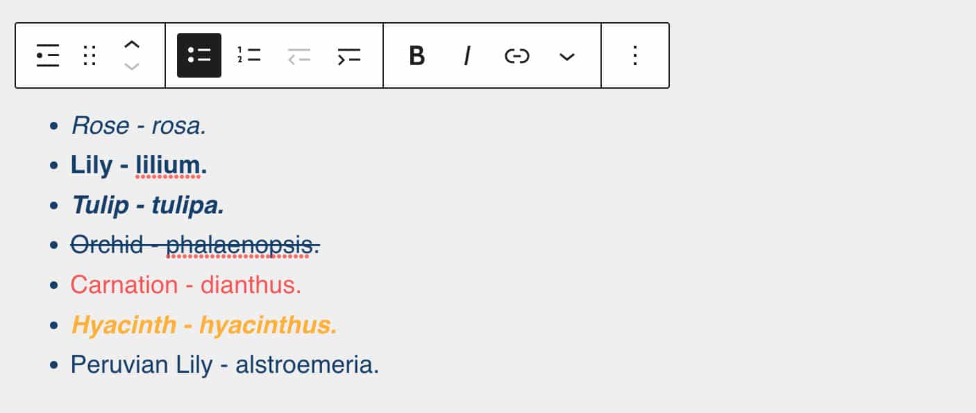 様々なスタイルを適用したリストブロック