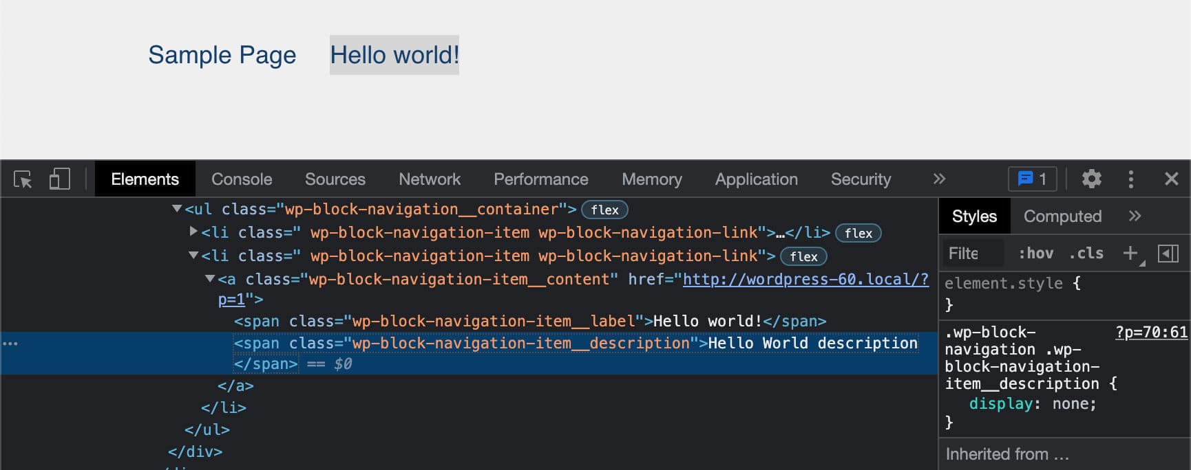 ナビゲーションリンクの説明が、リンクのラベルの後に表示される