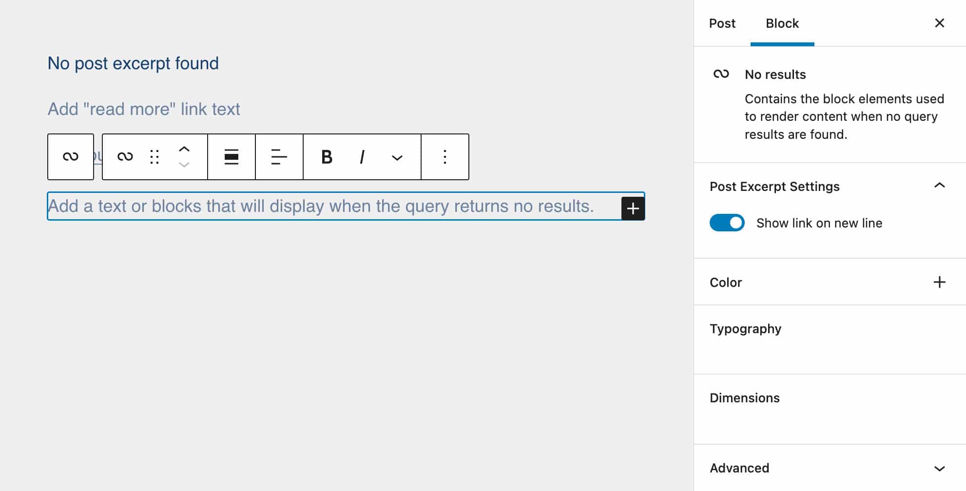 クエリーループに「結果無し」ブロックを追加
