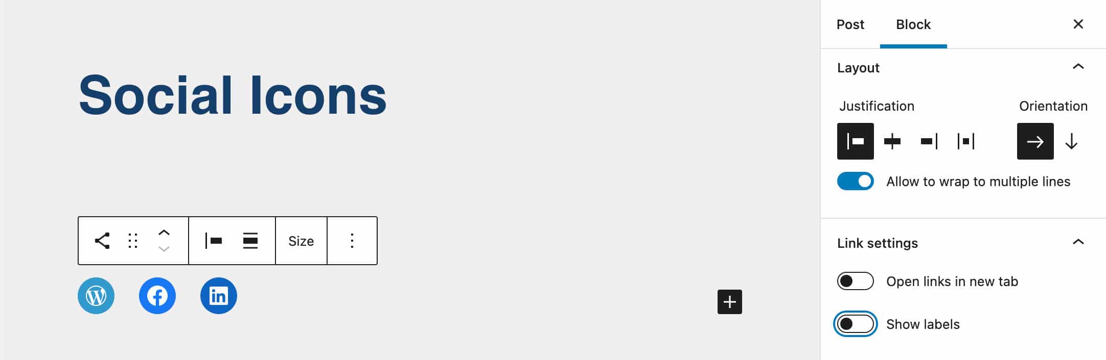 ソーシャルアイコンのラベルの表示/非表示を切り替える