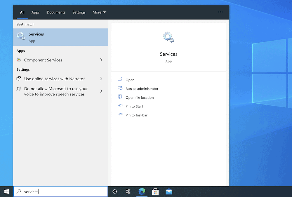 La barra de búsqueda de Windows muestra los resultados del término
