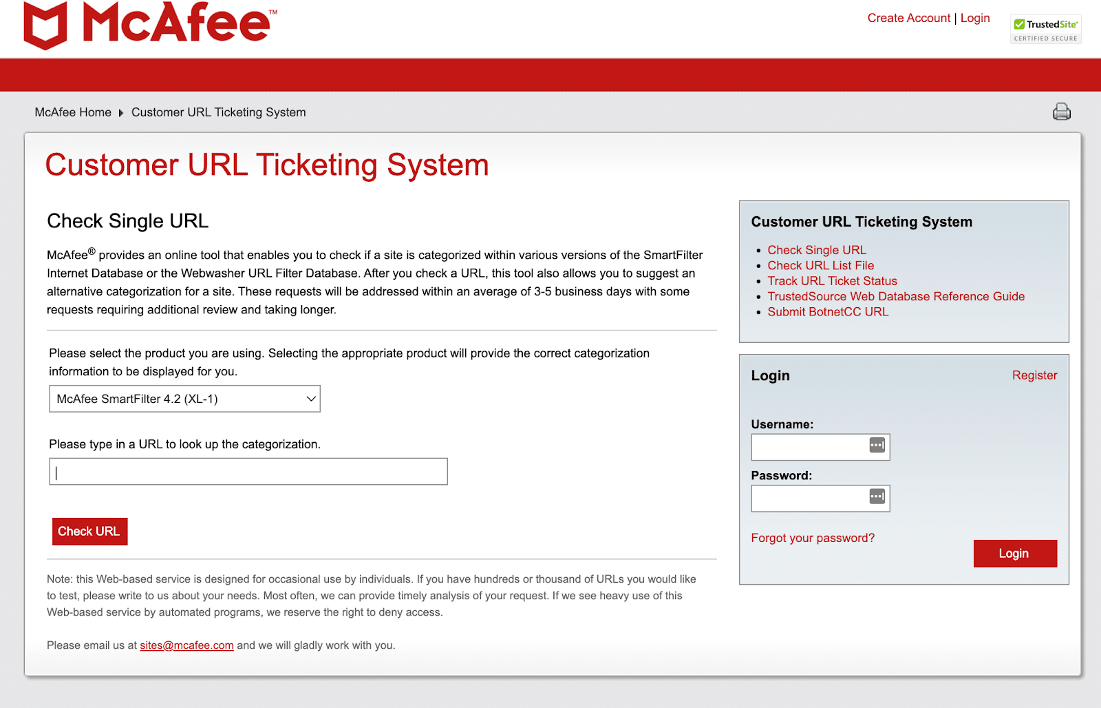 Sito McAfee TrustedSource