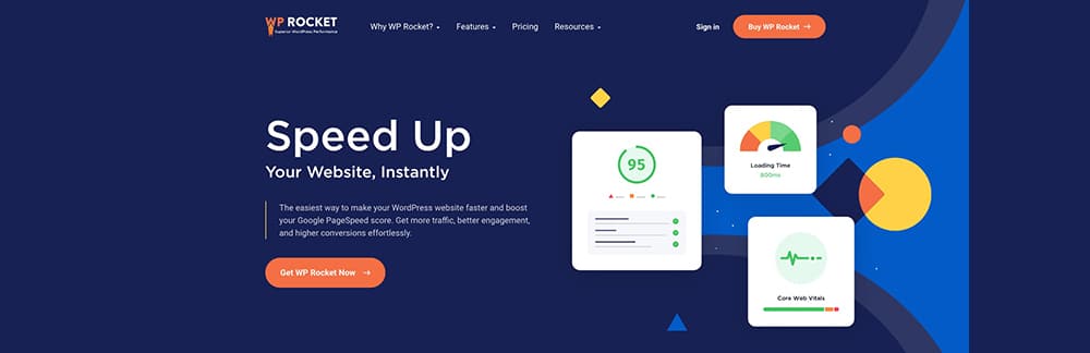 Screenshot showing the homepage banner of the WP Rocket website.