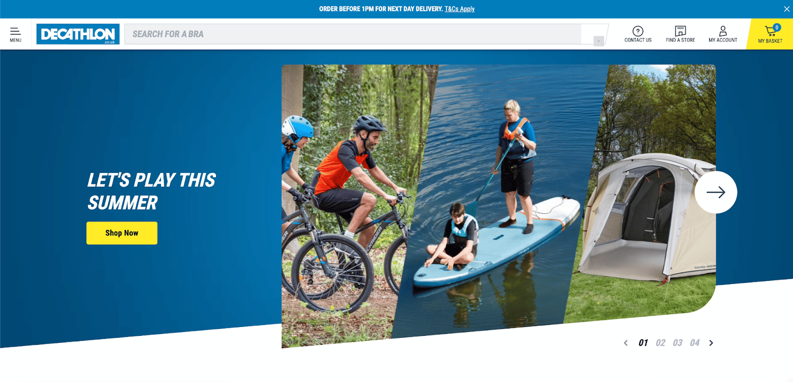 Ein Screenshot zeigt die Decathlon-Homepage mit dem Text 